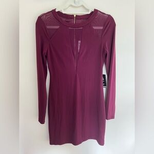 Express Mini Dress Burgundy Mesh Inset Size Small New with Tags